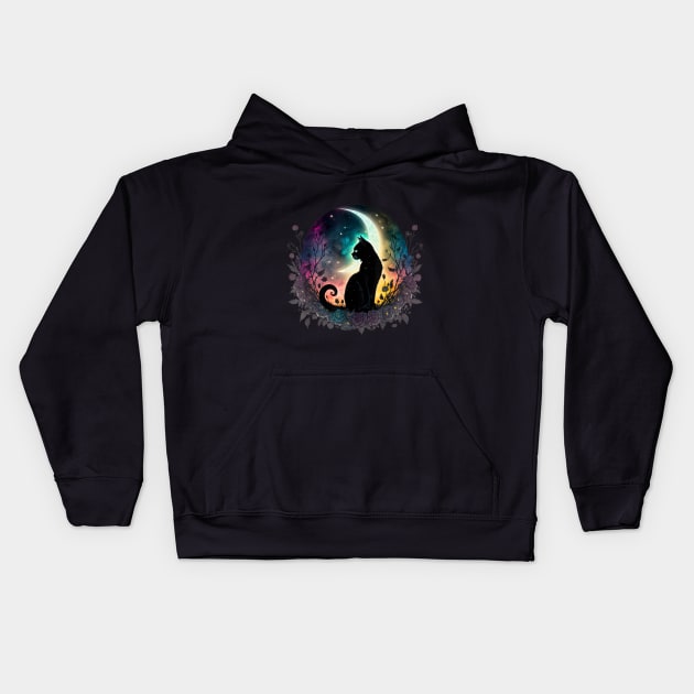 Midnight's Shadow at Noon: The Tale of a Black Cat Kids Hoodie by luxury artista